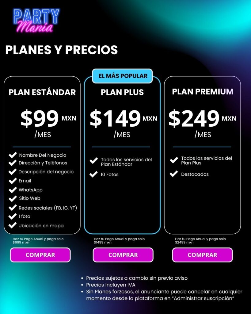 Party Manía Planes y precios